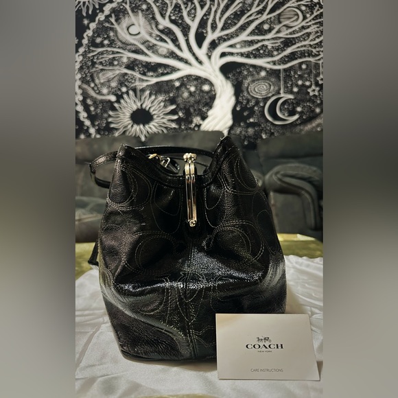 Vintage style COACH soho shoulder bag kisslock Black Leather Tote handbag - Picture 12 of 17